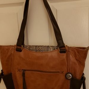THE SAK Distressed Leather Snakeskin accent shoulder Bag